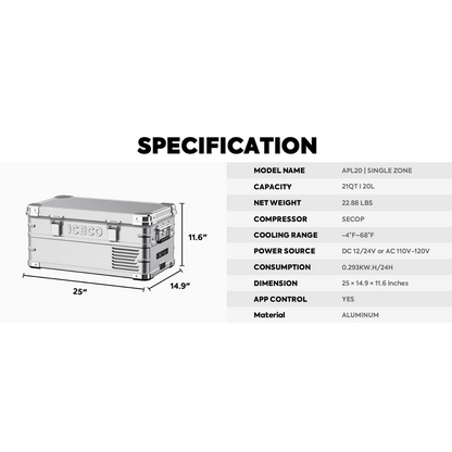 APL20 Light Duty Aluminum Freezer Single Zone | ICECO | 20 LT