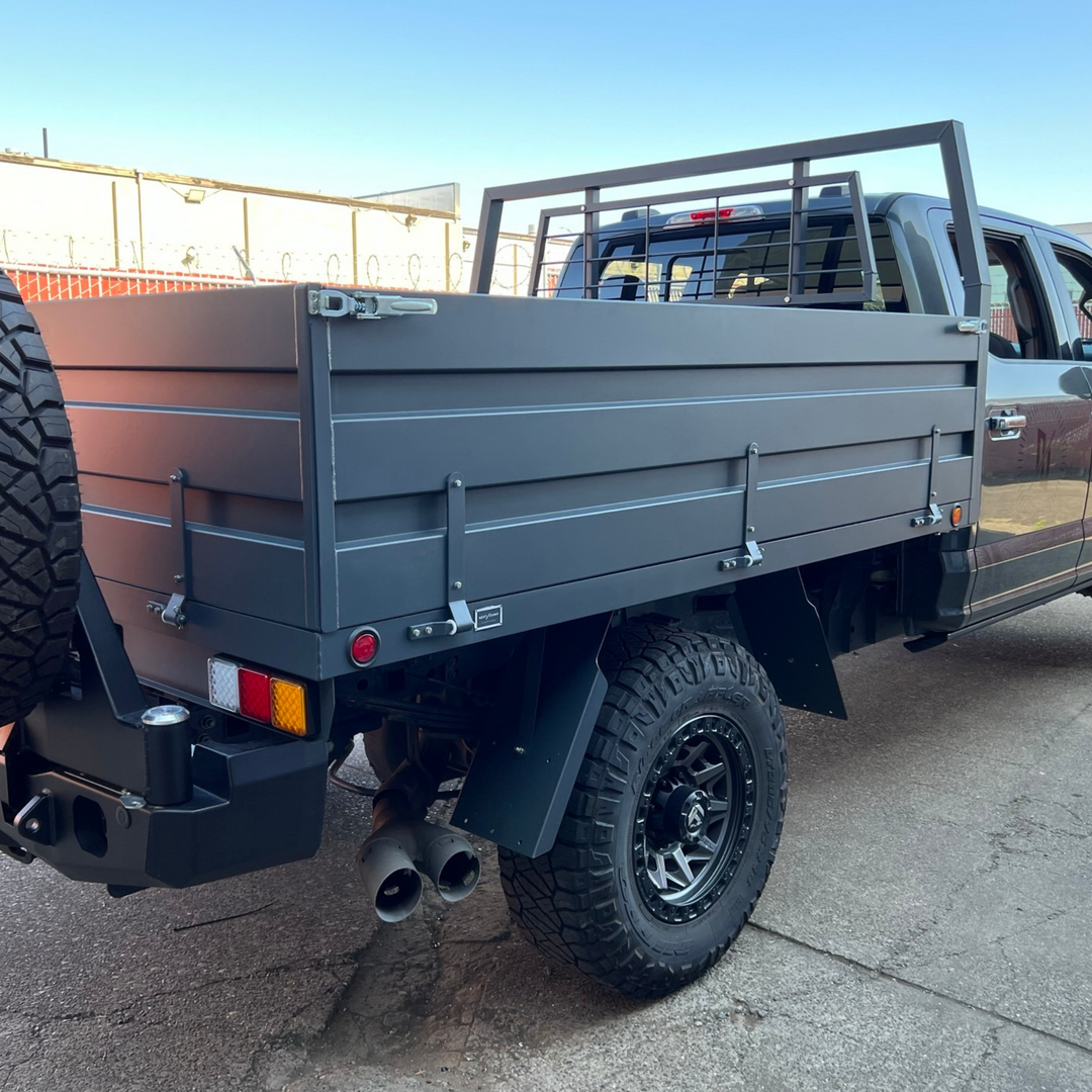 Full-Size Long Aluminum Flatbed Truck Body - with Tall Headache Rack